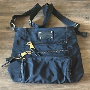 Vintage Adrienne Vittadini Black Nylon Crossbody with Gold Accents